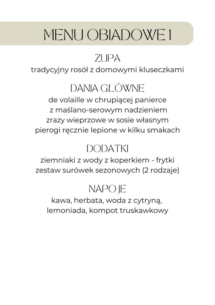 Menu obiadowe Parafka sala bankietowa