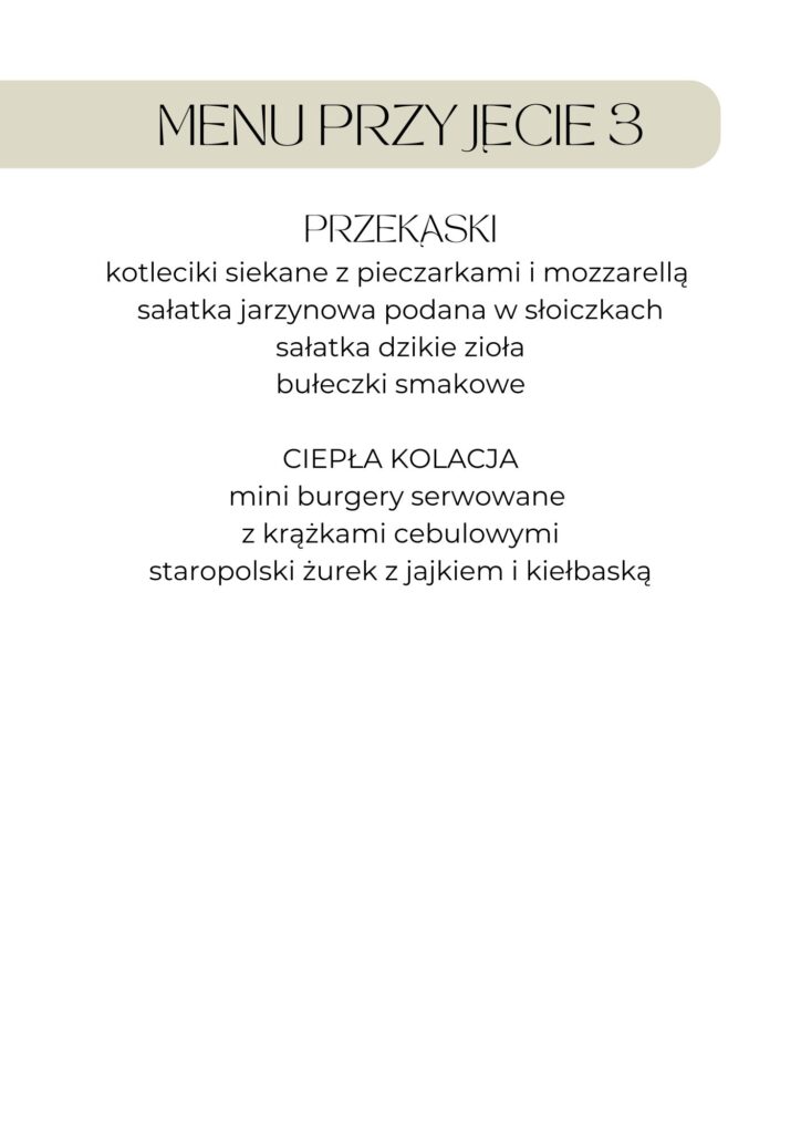 Menu przyjęciowe Sala Bankietowa